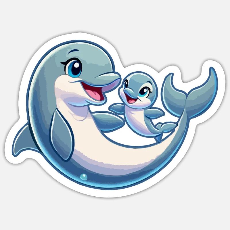 Delfinmutter und Kind beim Herumtollen Sticker Größe S (10 x 10 cm)