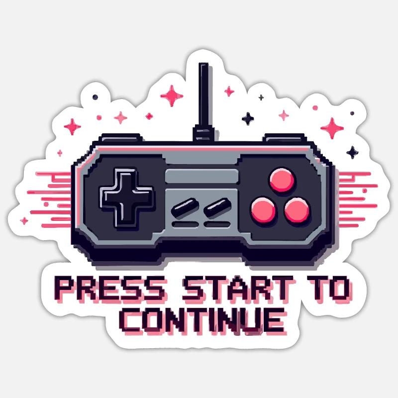 Press Start - Retro Gaming - Sticker Größe S (10 x 10 cm) - Mattweiß