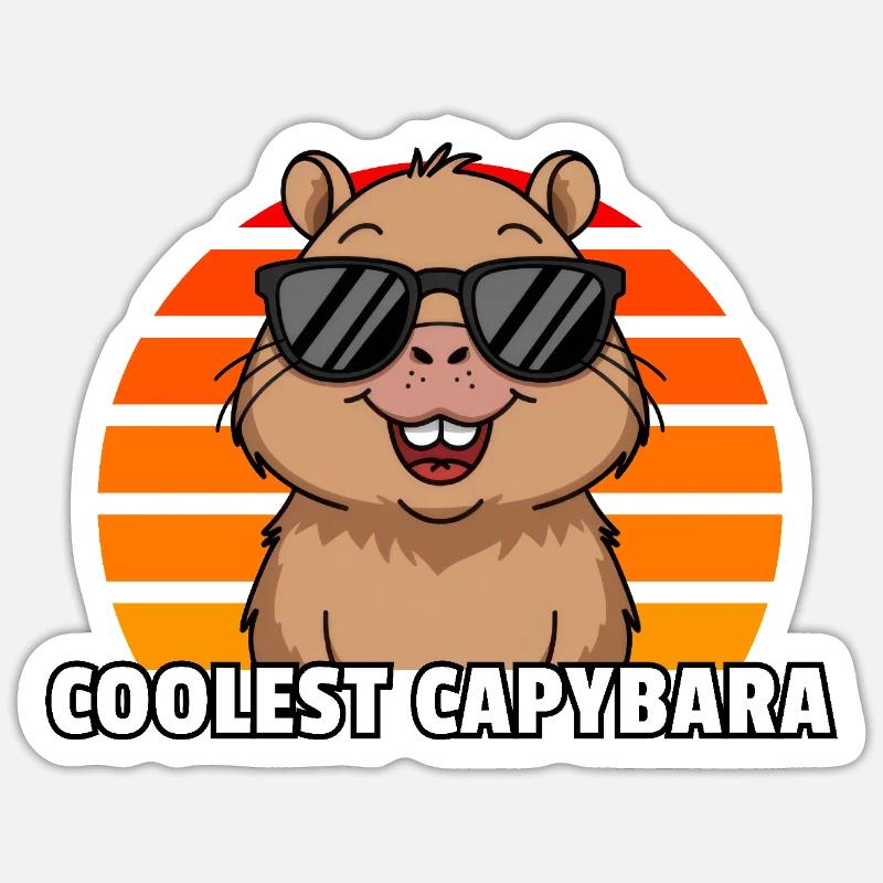 Capybara le plus cool - Coucher de soleil vintage - Sticker taille S (10 x 10 cm) - blanc mat