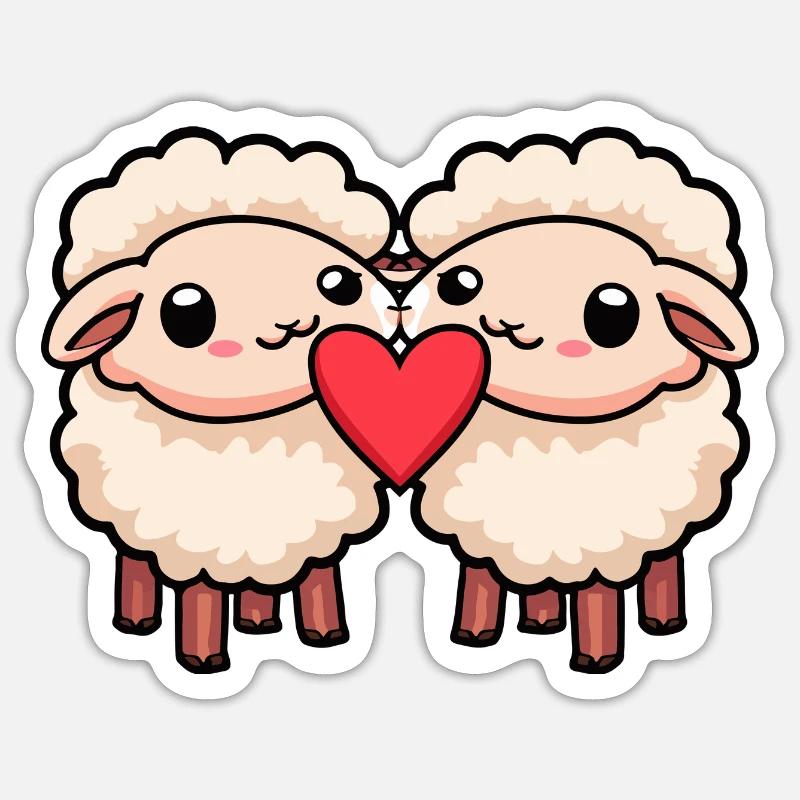 Couple de moutons Saint-Valentin - Sticker taille S (10 x 10 cm) - blanc mat
