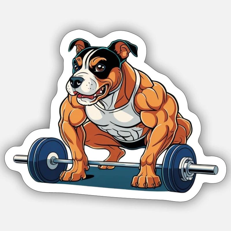 Amstaf Gym stemmt Gewichte Strongman - Sticker Größe S (10 x 10 cm) - Mattweiß
