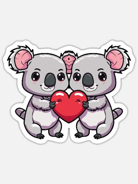 Koala Paar Valentinstag - Sticker Größe S (10 x 10 cm) - Mattweiß