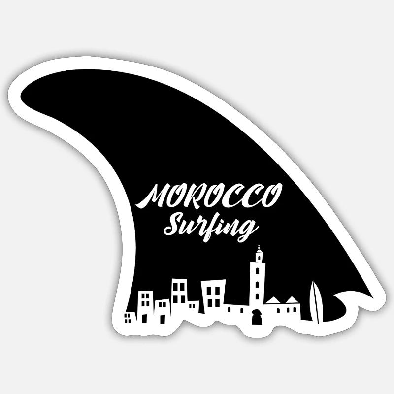 Morocco Surfing - Sticker taille S (10 x 10 cm) - blanc mat