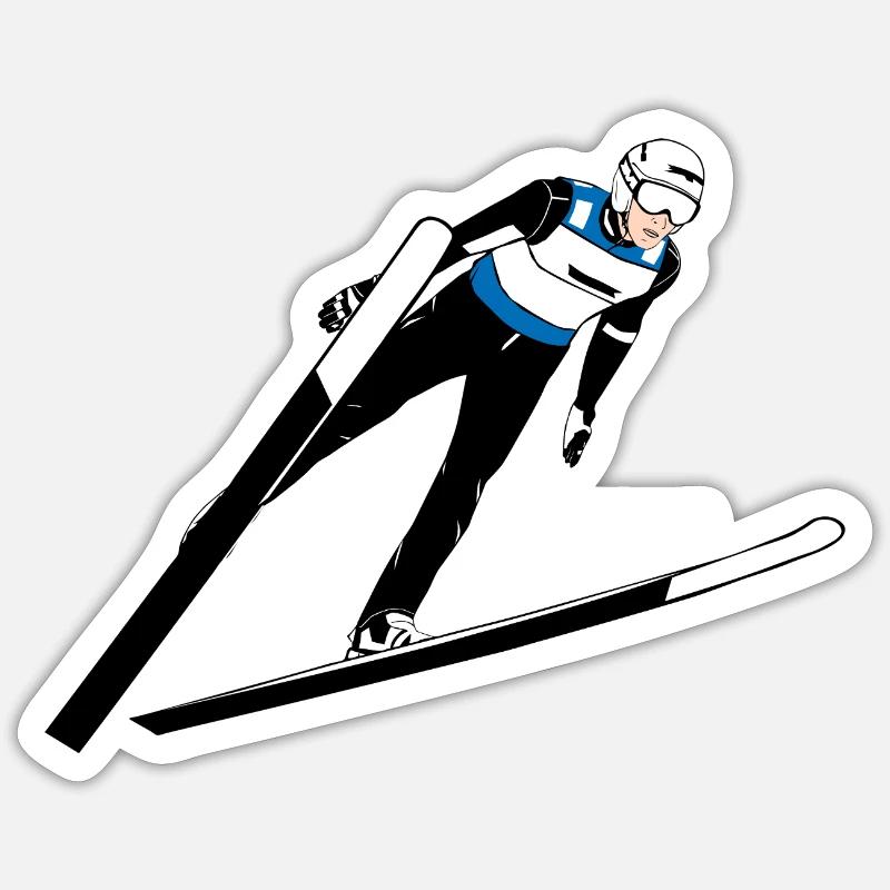 Saut à ski - Sticker taille S (10 x 10 cm) - blanc mat