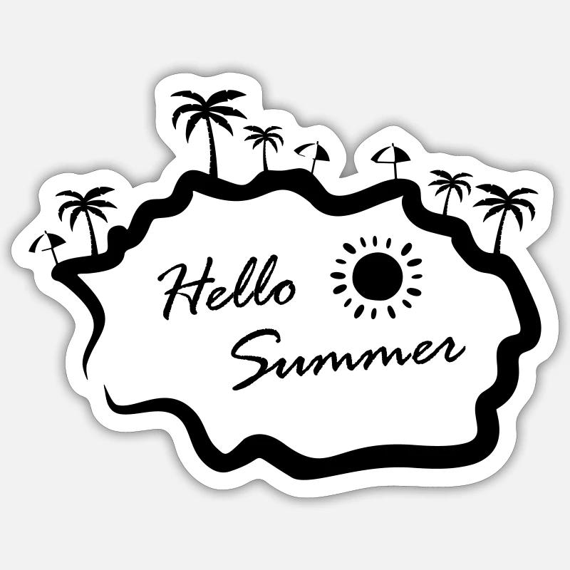 Hello Summer Insel Palmen - Sticker Größe S (10 x 10 cm) - Mattweiß