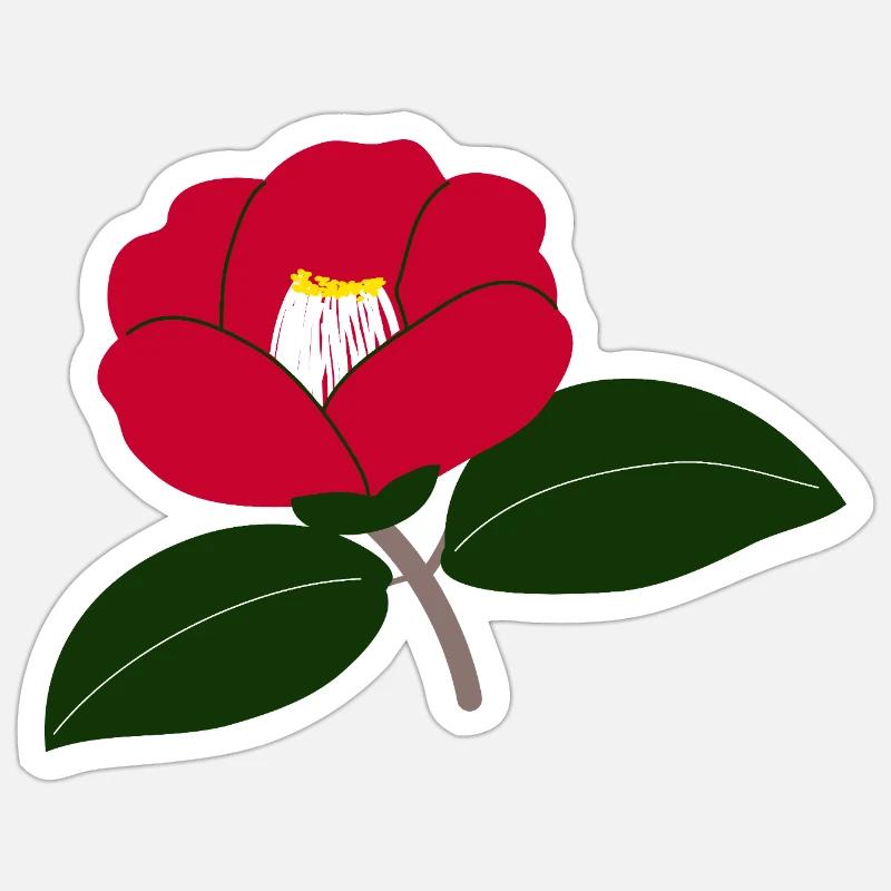 Rote Kamelienblüte Illustration2 - Sticker Größe S (10 x 10 cm) - Mattweiß