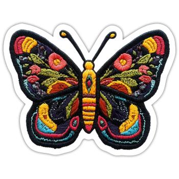 Papillon coloré en style broderie – Boho Patc - Sticker taille S (10 x 10 cm) - blanc mat - Devant