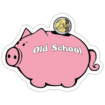 Sparschwein der alten Schule - Sticker Größe S (10 x 10 cm) - Mattweiß - Vorne