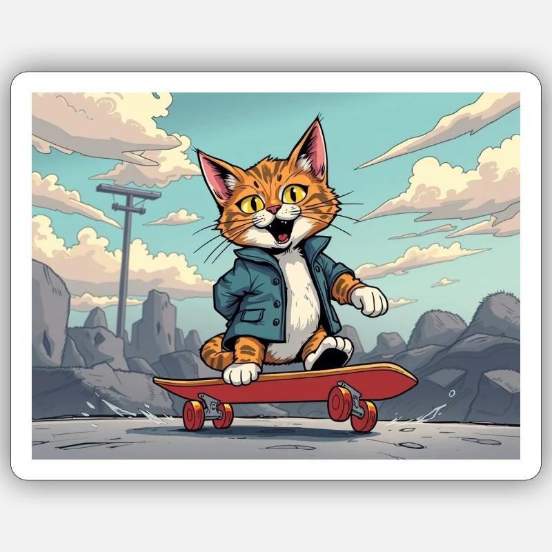 Chat de patin - Sticker taille S (10 x 10 cm) - blanc mat