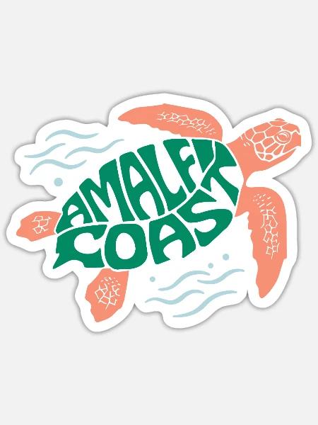 Amalfiküste Schildkröte Meereslebewesen Illustration - Sticker Größe S (10 x 10 cm) - Mattweiß