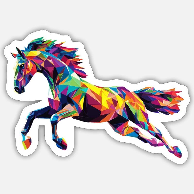 Buntes Pferd Kopf Low Poly Logo Design Sticker Größe S (10 x 10 cm)