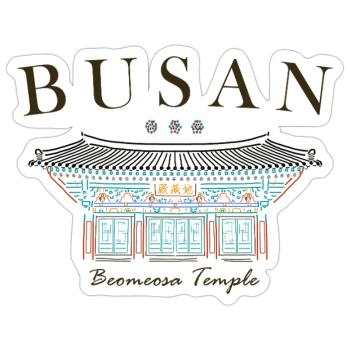 Busan, Südkorea, Tempel handgezeichnet - Sticker Größe S (10 x 10 cm) - Mattweiß - Vorne