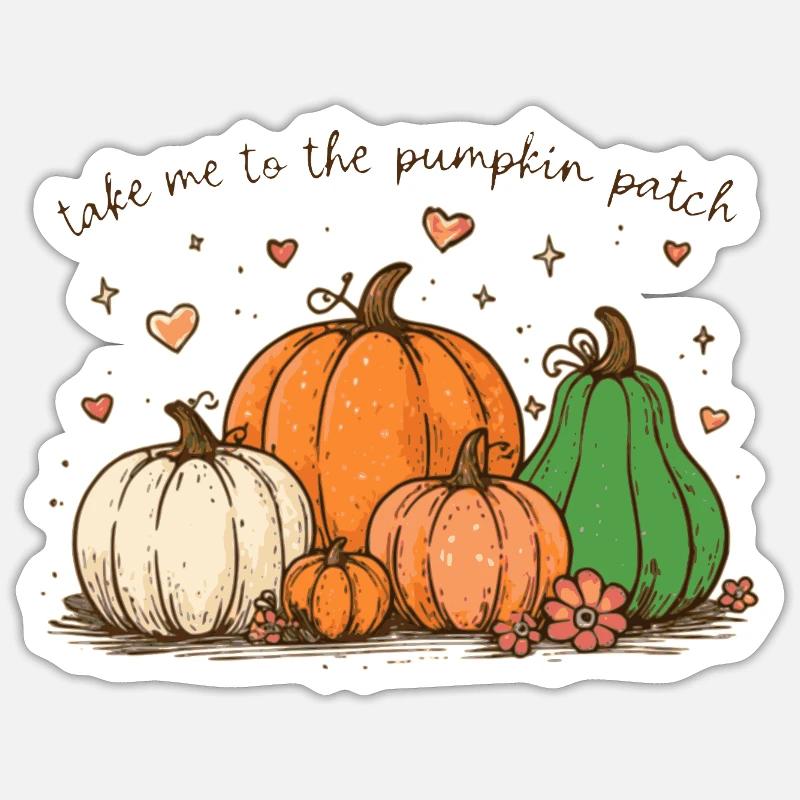 Pumpkin patch whimsical illustration - Sticker size S (10 x 10 cm) - white matte