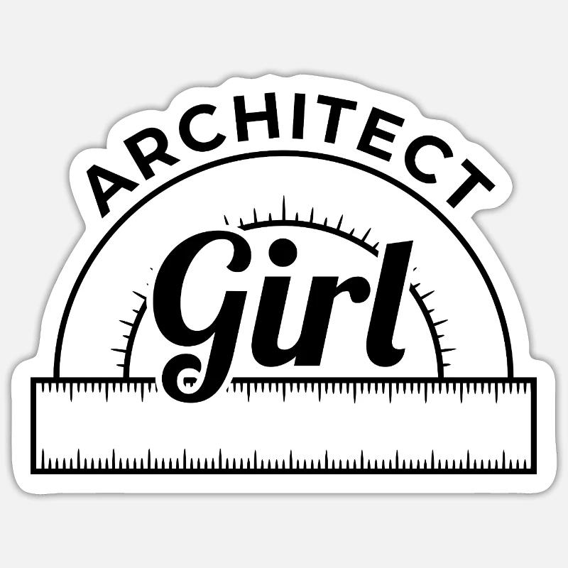 Fille Architecte - Sticker taille S (10 x 10 cm) - blanc mat