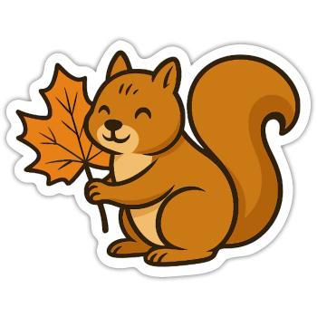Cute Squirrel with Autumn Leaf Cartoon - Sticker size S (10 x 10 cm) - white matte - Front