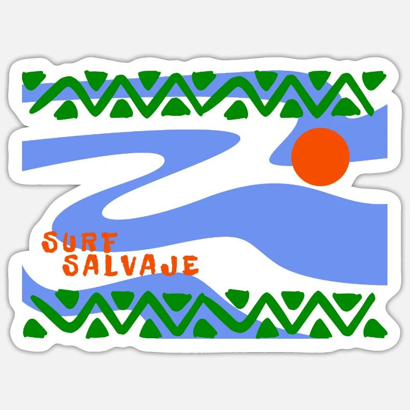 Surf Salvaje Vagues psychédéliques - Sticker taille S (10 x 10 cm) - blanc mat