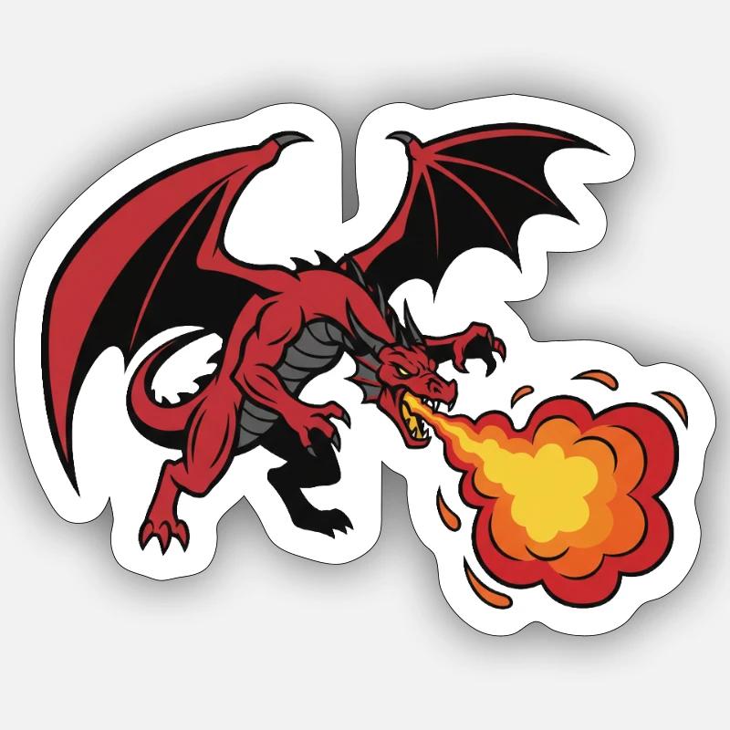 Conception de souffle de feu dragon rouge Sticker taille S (10 x 10 cm)
