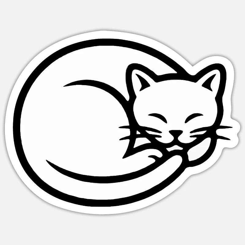 Silhouette de chat endormi - Sticker taille S (10 x 10 cm) - blanc mat