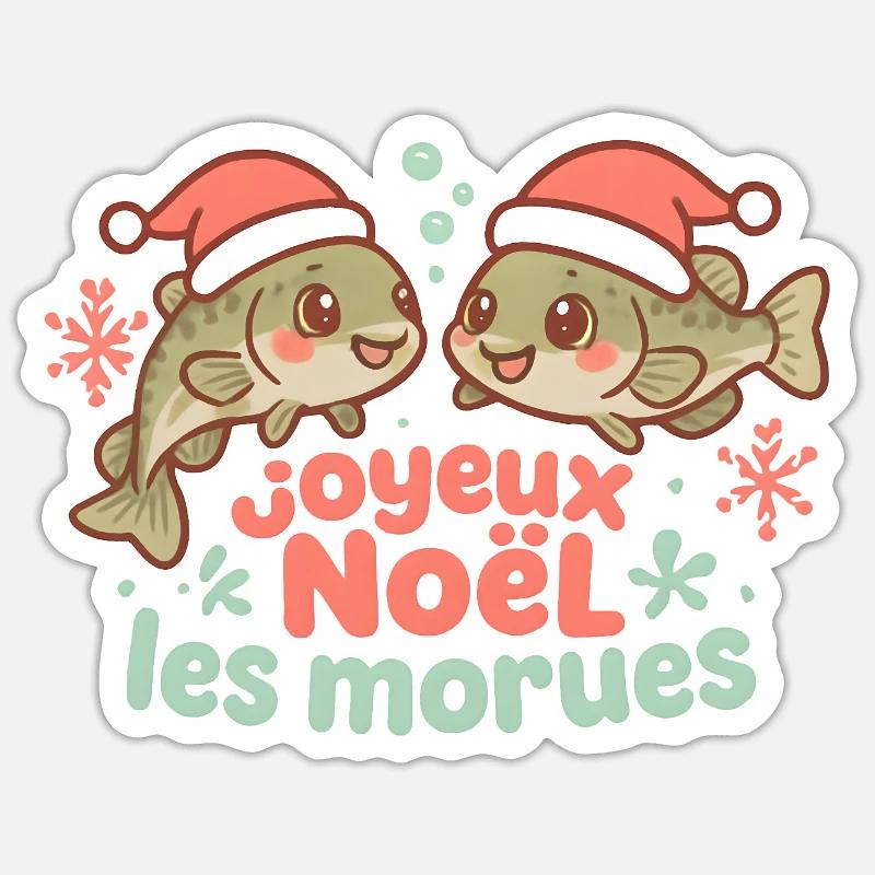 Morues de Noël rigolotes - Sticker taille S (10 x 10 cm) - blanc mat