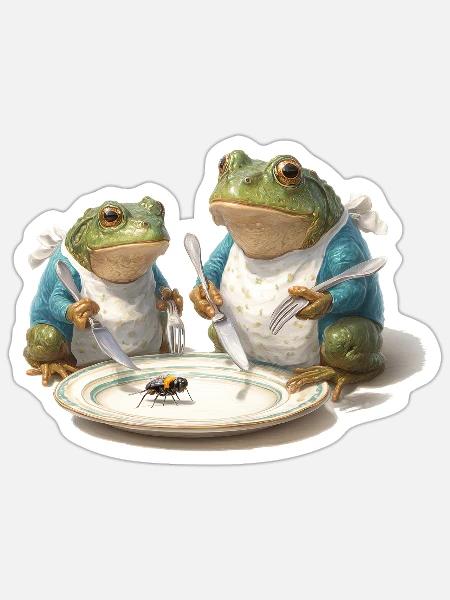 Frosch-Dinner: Fliege am Teller - Sticker Größe S (10 x 10 cm) - Mattweiß