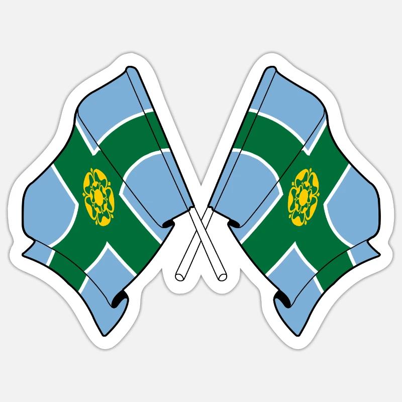 Drapeaux du Derbyshire croisés Sticker taille S (10 x 10 cm)