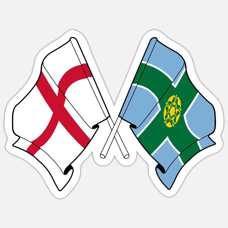 Drapeaux Derbyshire x Angleterre - Sticker taille S (10 x 10 cm) - blanc mat