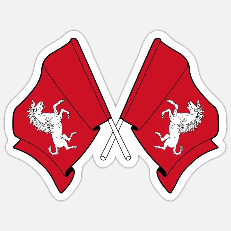 Deux drapeaux croisés Kent - Sticker taille S (10 x 10 cm) - blanc mat