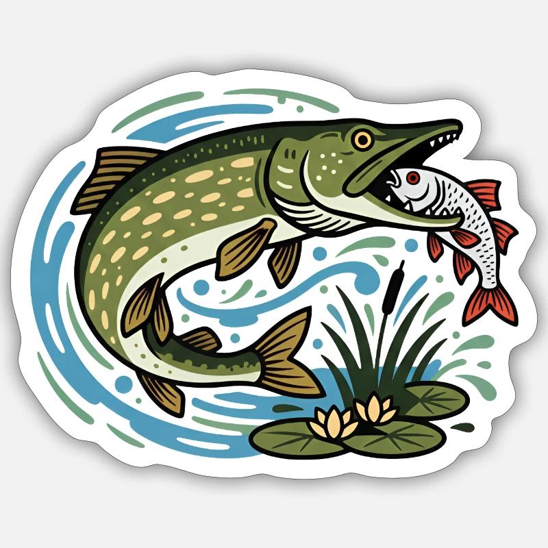 Le brochet attrape le cafard - Sticker taille S (10 x 10 cm) - blanc mat