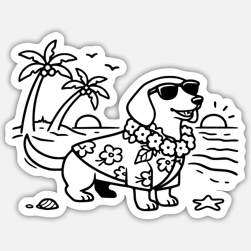 Vacances à Hawaï, mode vacances, teckel avec chien Sticker taille S (10 x 10 cm)