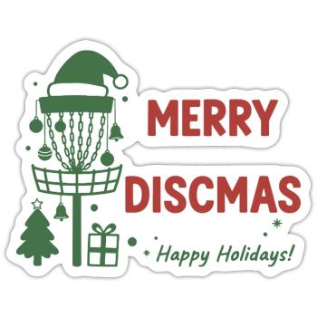 Fröhliche Discmas Frohe Feiertage Disc Golf Korb - Sticker Größe S (10 x 10 cm) - Mattweiß - Vorne
