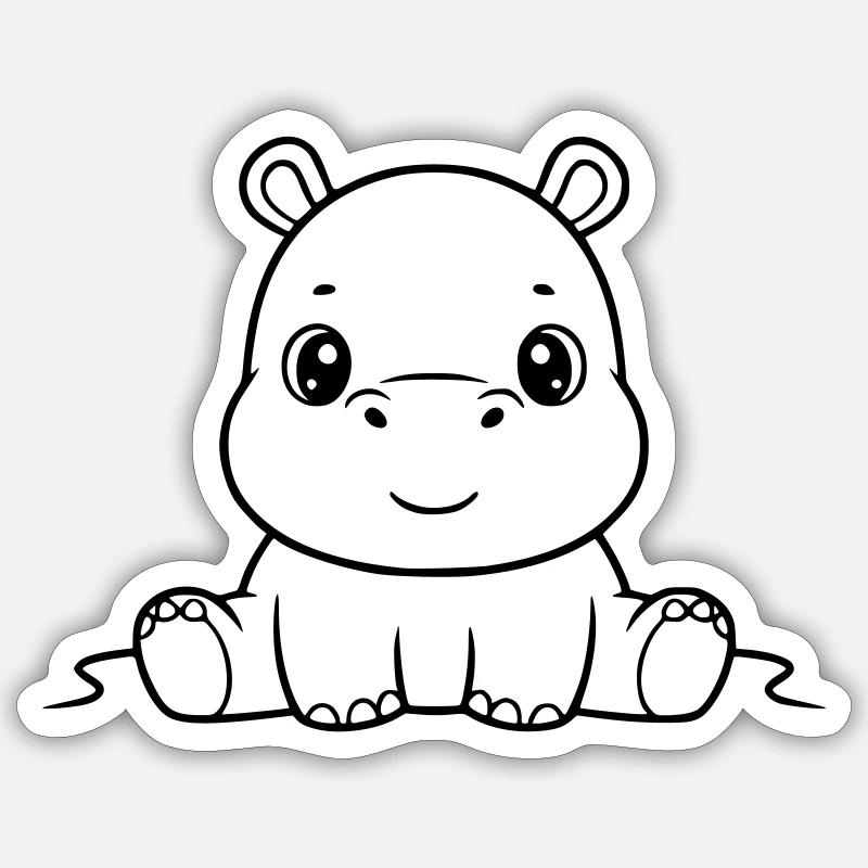 Cute Baby Hippo Comic Outline - Sticker size S (10 x 10 cm) - white matte
