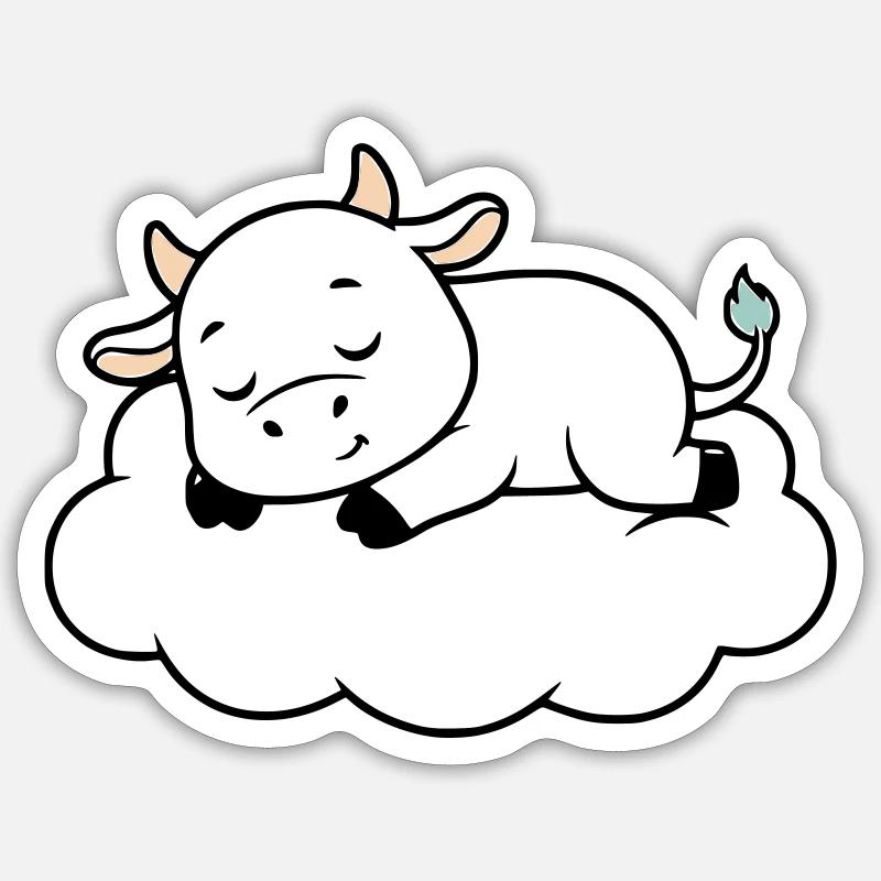 Sleeping Cow Cloud Dream Baby - Sticker size S (10 x 10 cm) - white matte