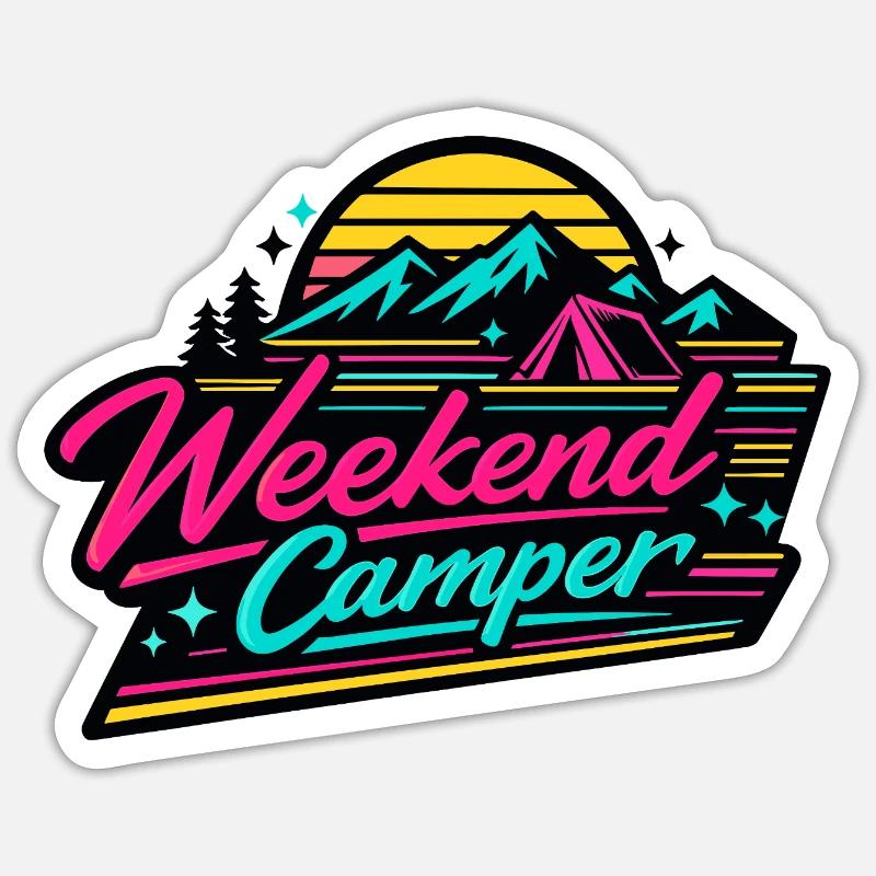 Weekend Camper Neon Rétro Sticker taille S (10 x 10 cm)