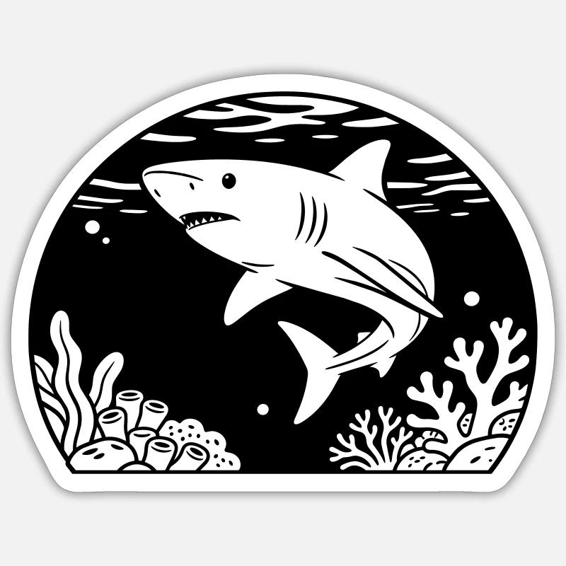 Requin avec corail - Sticker taille S (10 x 10 cm) - blanc mat