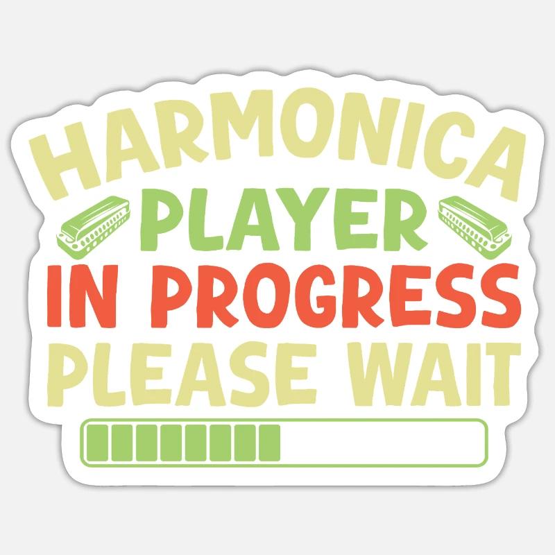 Funny Harmonica Player In Progress Harmonica - Sticker Größe S (10 x 10 cm) - Mattweiß