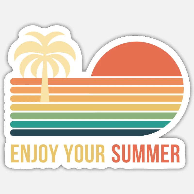 Sunset Retro Palme - Sticker Größe S (10 x 10 cm) - Mattweiß