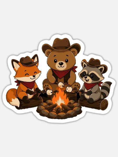 Camping Tiere am Lagerfeuer mit Marshmallows  - Sticker Größe S (10 x 10 cm) - Mattweiß
