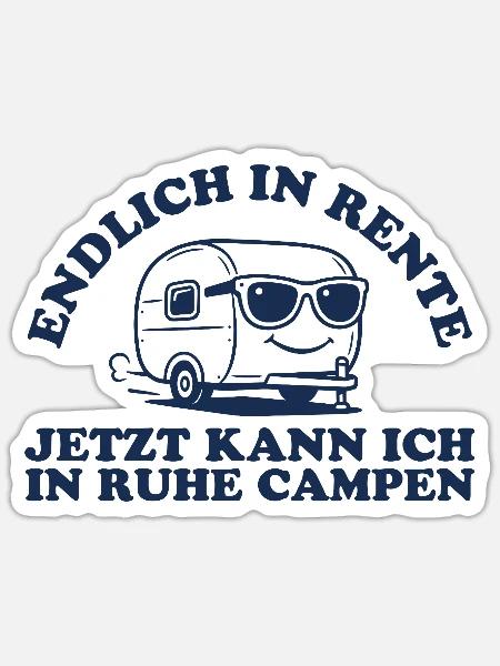 Rente in Ruhe Campen Retro Wohnwagen - Sticker Größe S (10 x 10 cm) - Mattweiß