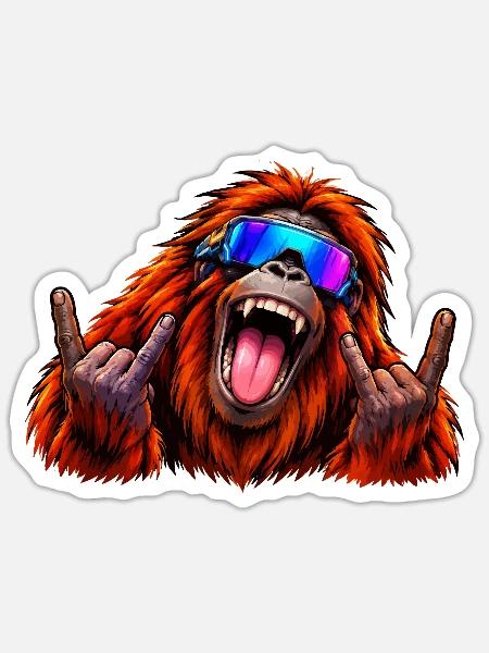 orang-utan-rock-cool - Sticker Größe S (10 x 10 cm) - Mattweiß