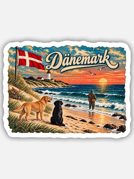 Dänemark Strandretro Küstenmotiv - Sticker Größe S (10 x 10 cm) - Mattweiß