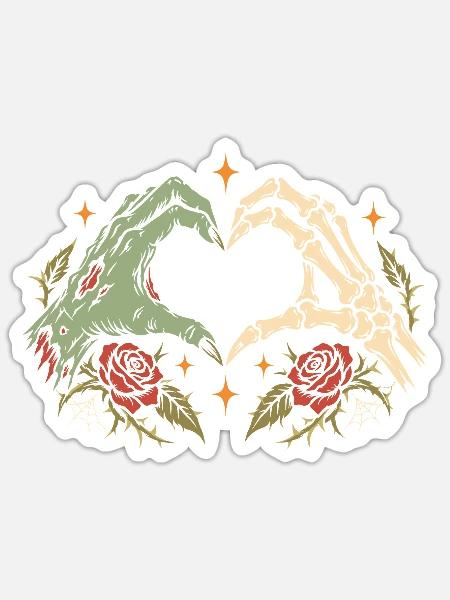 Halloween Herz Liebe - Zombie & Skelett - Sticker Größe S (10 x 10 cm) - Mattweiß