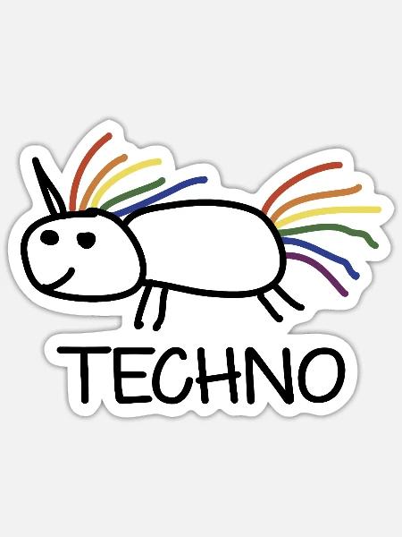 Techno Einhorn Geschenk - Sticker Größe S (10 x 10 cm) - Mattweiß