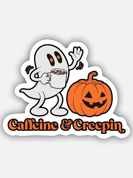Kaffee & Creepin Kürbisgeist - Sticker Größe S (10 x 10 cm) - Mattweiß