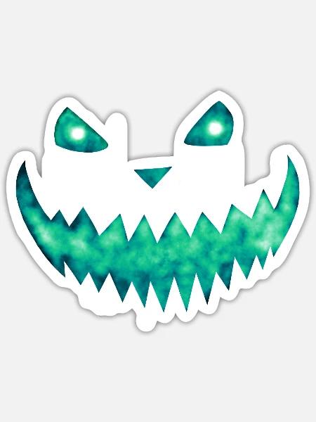 Kürbisfratze Türkis - Eisiges Halloween Gesicht - Sticker Größe S (10 x 10 cm) - Mattweiß