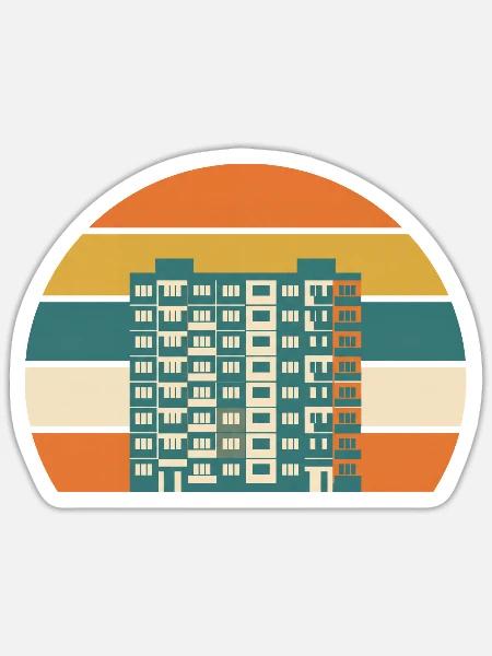 Plattenbau Retro Grafik Osten Retro - Sticker Größe S (10 x 10 cm) - Mattweiß
