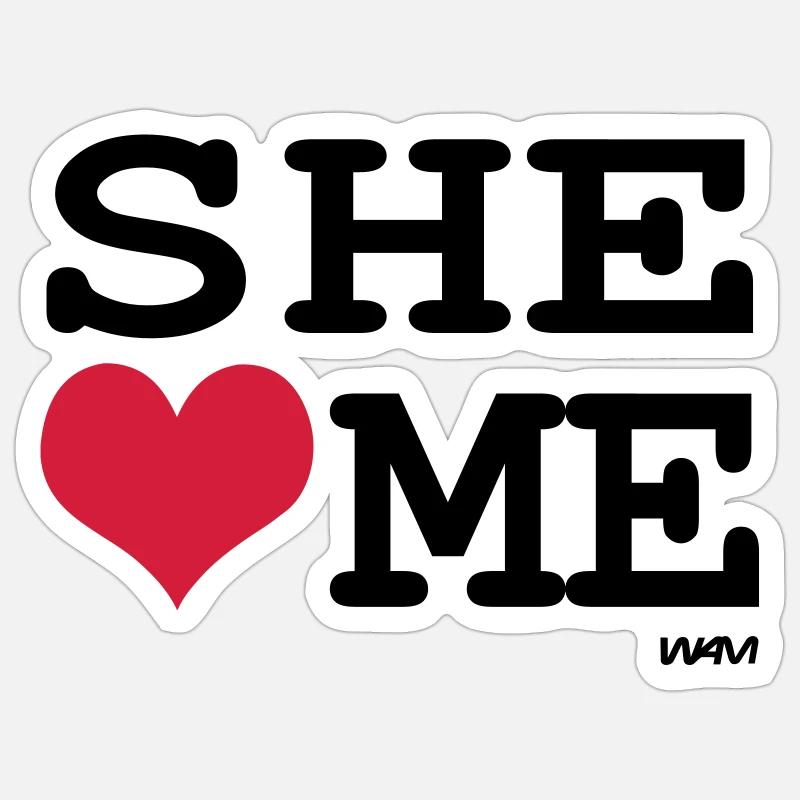 elle m'aime par wam - Sticker taille S (10 x 10 cm) - blanc mat