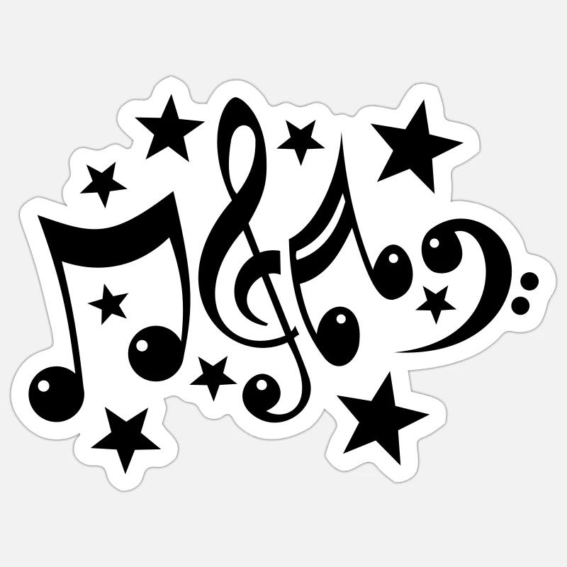 Music Notes and Stars 1c - Sticker size S (10 x 10 cm) - white matte