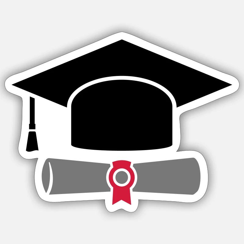 Doctor's hat with certificate - gift for graduation - Sticker size S (10 x 10 cm) - white matte
