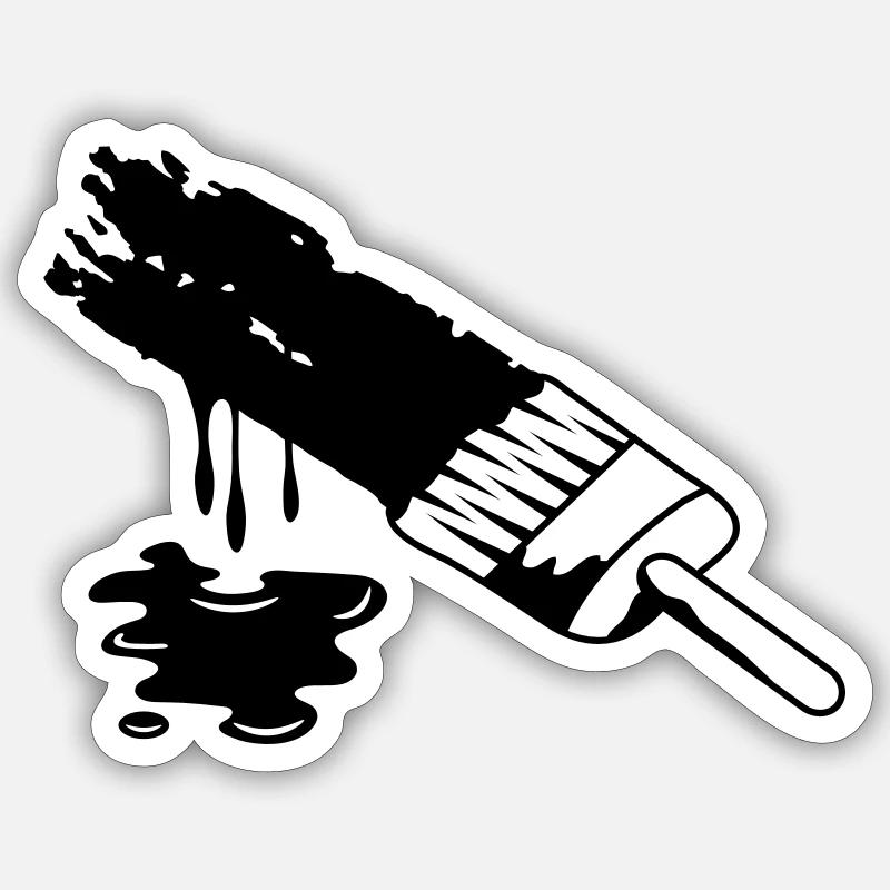A brush and dripping paint - Sticker size S (10 x 10 cm) - white matte