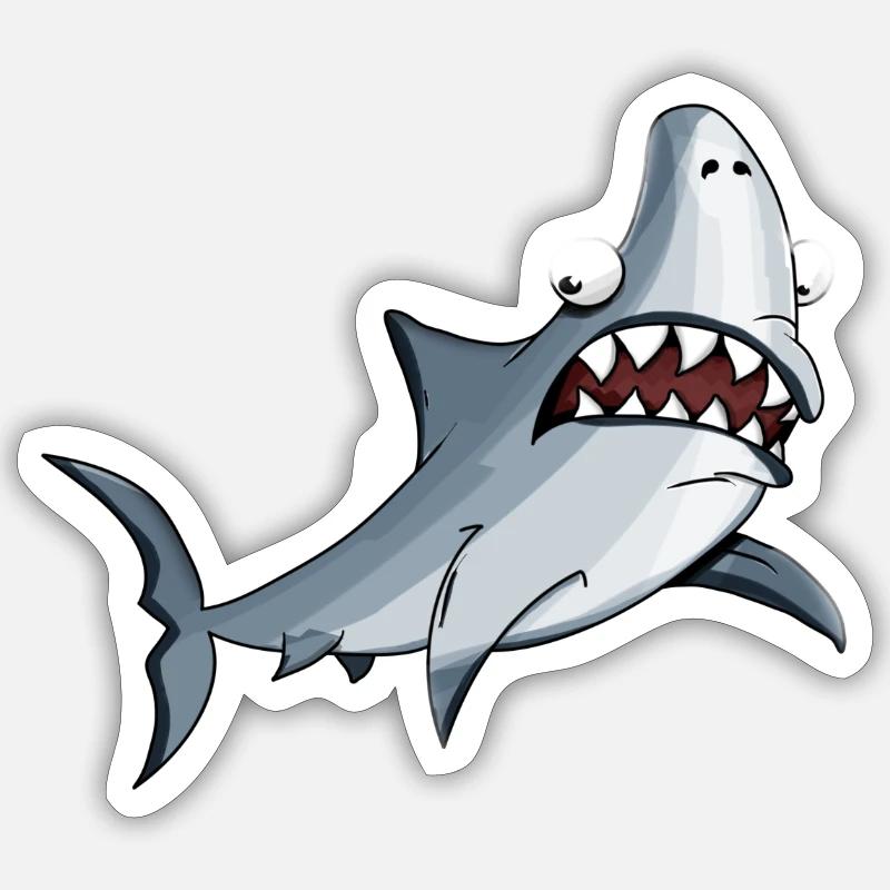 requin drôle - Sticker taille S (10 x 10 cm) - blanc mat